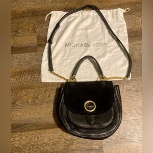 Michael Kors Isadore Medium Top Handle Suede Leather Messenger Black pre-loved